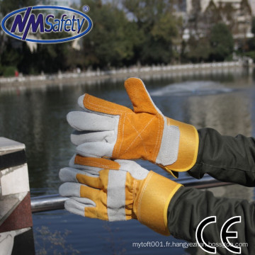 NMSAFETY vache naturelle split en cuir double gants de travail de paume jaune